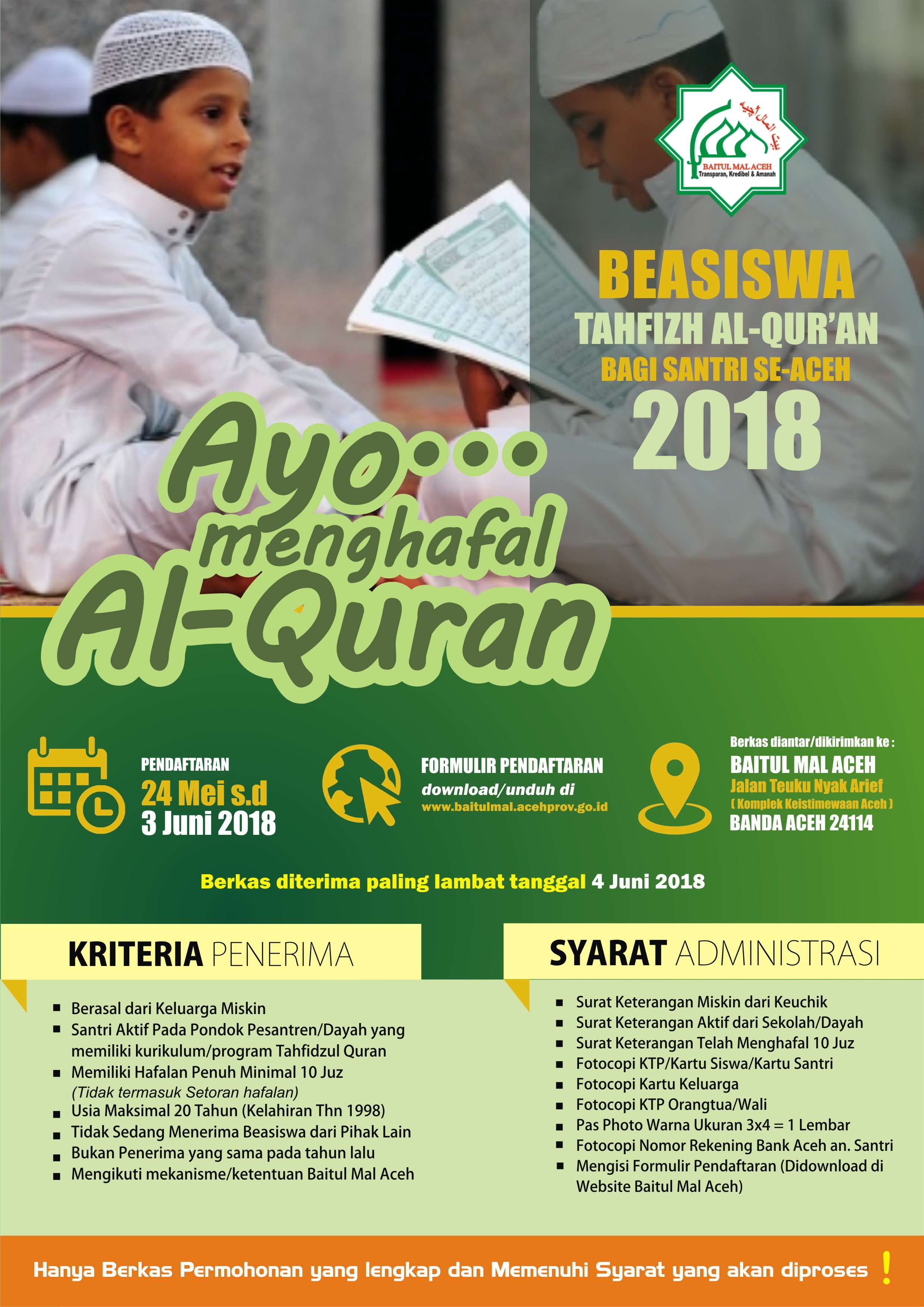 Baitul Mal Aceh Buka Pendaftaran Beasiswa Tahfiz Quran